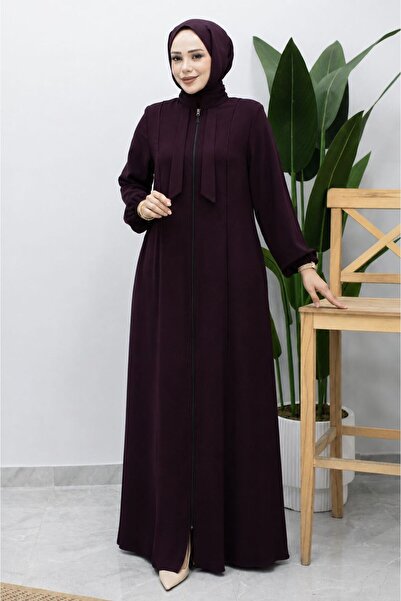 Tesettür Dünyası Hakim Collar Tie Detail Robe Tsd260225 Plum