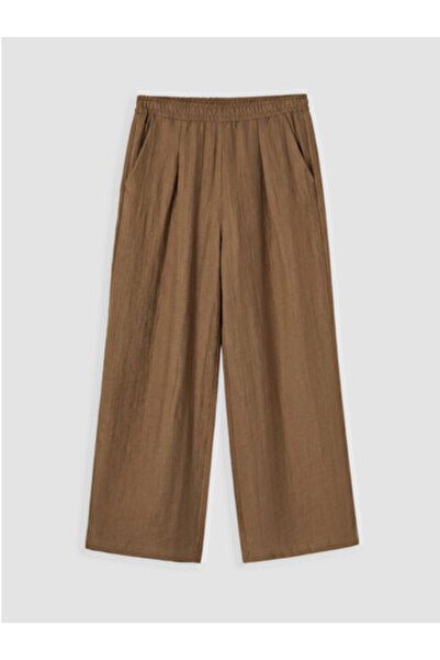 LC Waikiki New Season Brown Textured Women's Trousers with Elastic Waist