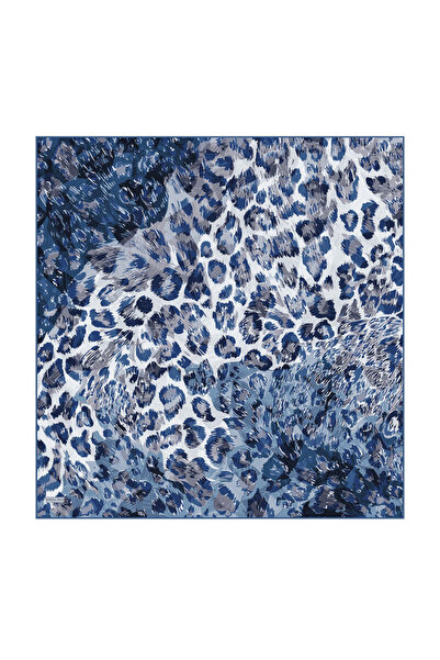 Bursa İpek Indigo Pantera Pattern Twill Silk Scarf