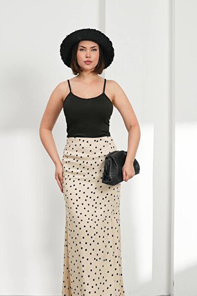 Bleu Petite Polka Dot Satin Fabric Women's Maxi Skirt