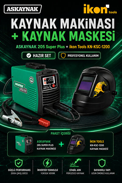 Askaynak 205 Super Plus İnverter Kaynak Makinesi + İkon Tools KN-KSC-1200 Mas...