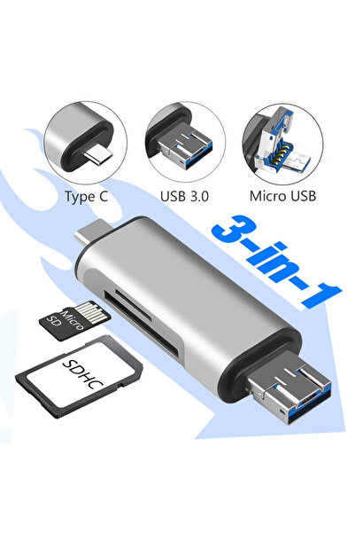 wiks 3 in 1 Type-C USB 3.0 Card Reader – Fast Data Transfer Adapter