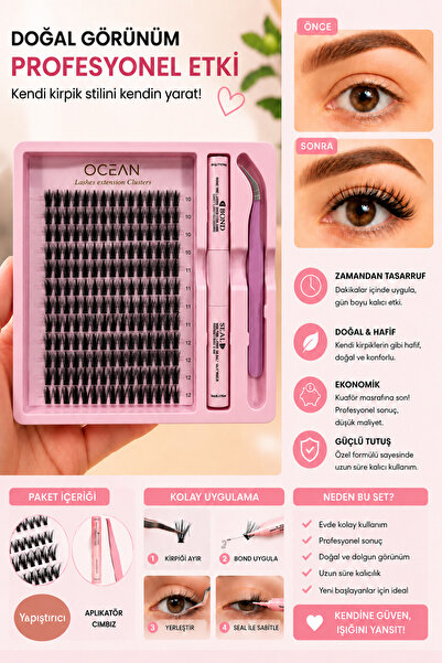 Ocean Takma Kirpik Seti 192 Adet Kirpik, Kirpik Cımbızı, Eyeliner Yapıştırıcı
