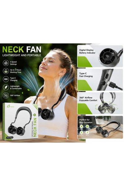 OEM Ventilator Portabil de Gat F916 USB-C Reincarcabil cu Afisaj Digital, 4 Viteze, Racire 360°, Hands Free