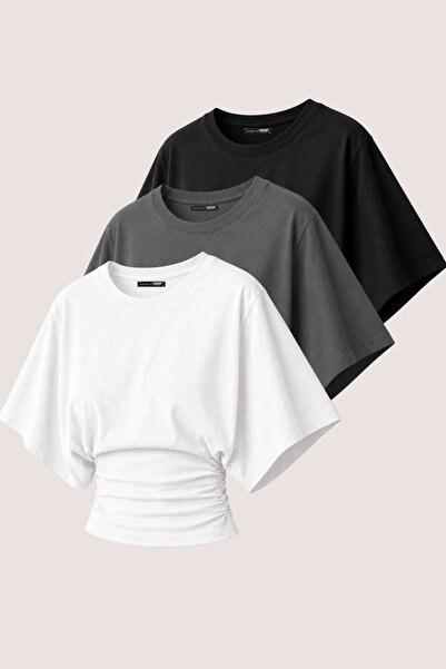 GHASSY CO Ghassyco 3-Pack Women's 100% Cotton Stretchy Bat Sleeve Fitted Wais...