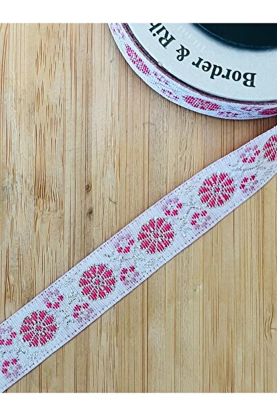 Lorin hobi Decorative Ribbon with Pink Flowers, Width: 1.5 Cm, Length: 10 Meters