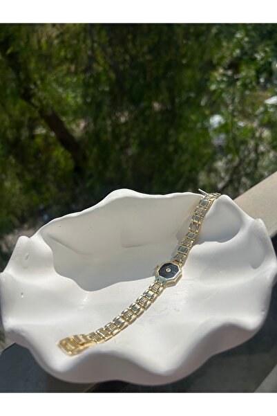 Atelier DRNS Jewelry Siyah Mineli Geometrik Taş Detaylı 14K Bileklik