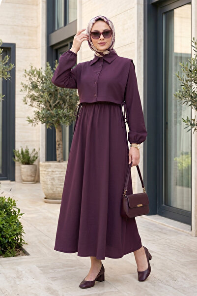 FERHEL Set combinat cu bluză, vestă și top hijab - prună