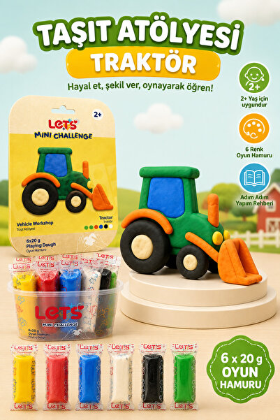 Lets Mini Challenge 5 Renk Taşıt Atölyesi Traktör Oyun Hamuru 120g