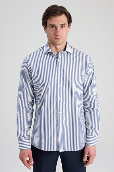 D'S Damat Ds Damat Slim Fit Navy Blue Striped Shirt