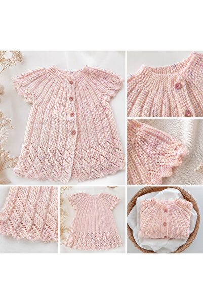 El Örgüsü Kız Bebek Yeleği – Pudra Pembe