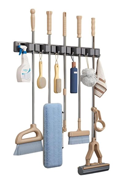 The Bros Broom Holder Wall Mount, No-Drill Installation, Space Aluminum Base,...