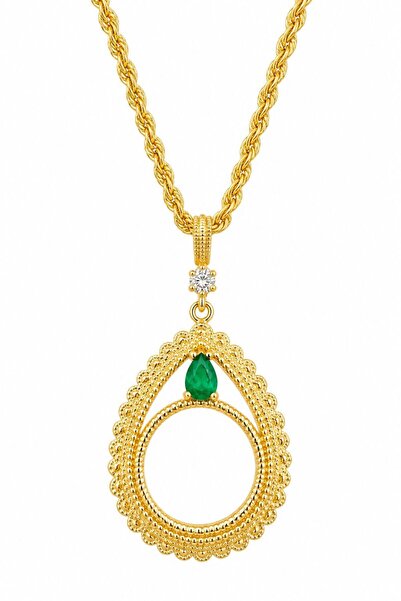 Vipfoni Zircon Stone Half Gold Pendant with Frame and Rope Chain 60 cm - M8