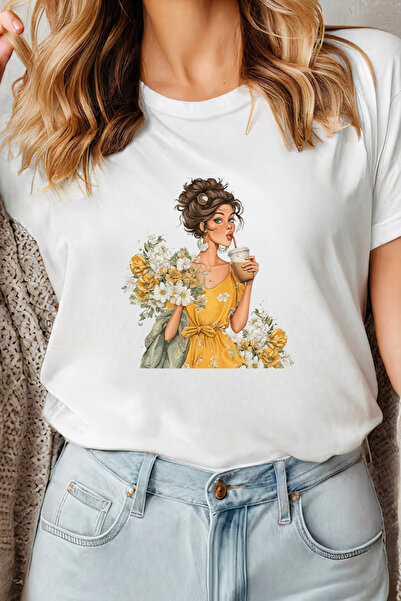 Sarah's Boutique Women's T-shirt – 100% cotton – Floral Coffee