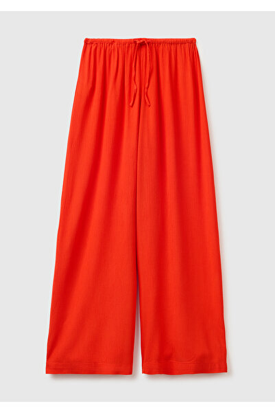 United Colors of Benetton Woman's red 100% viscose wide leg pants with elasti...