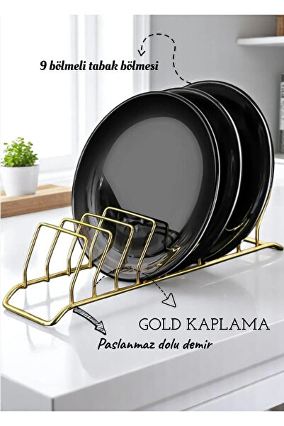 AKAMİNO TEZGAH ÜSTÜ METAL GOLD 9 BÖLMELİ TABAK DÜZENLEYİCİ TABAK KURUTMALIĞI ...