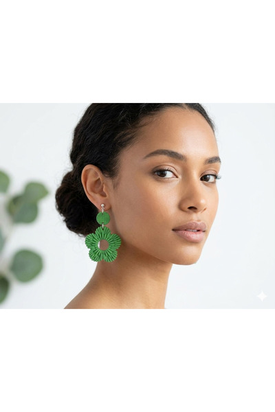 ALPİN Store Organic Texture Floral Design Earrings - Biodegradable Eco-Friend...