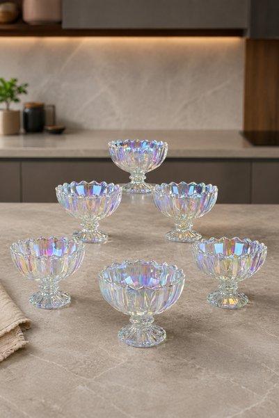 LOVAL Crystal Series Colored Glass Titanium Plated Footed Presentation Bowl 6 Pieces Sugar Bowl Jam Bowl Luxury Serving Set