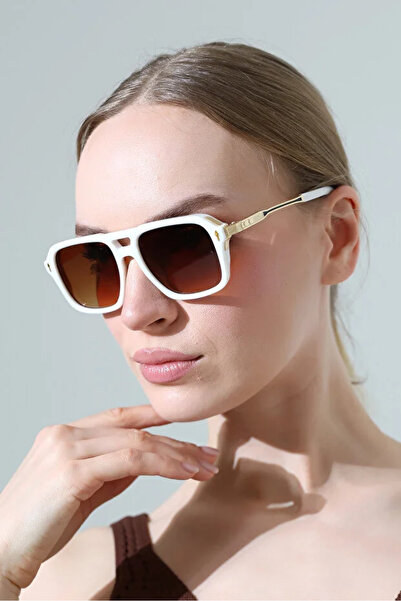 Violon Women's White Frame Gold Edged Sunglasses
