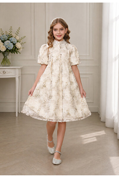Jo Girls' dress with short length and soft design in beige color - 2 years