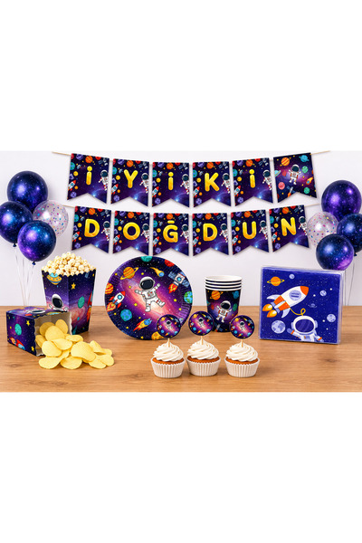 Balonsan Space Birthday Set for 16 People (Plate-Cup-Napkin-Corn Box-Toothpic...