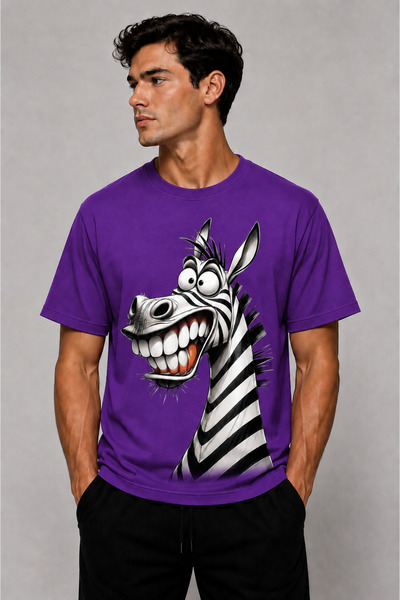 VODEXA Tricou oversize pentru bărbați, cu imprimeu ZEBRA, 100% bumbac, croial...