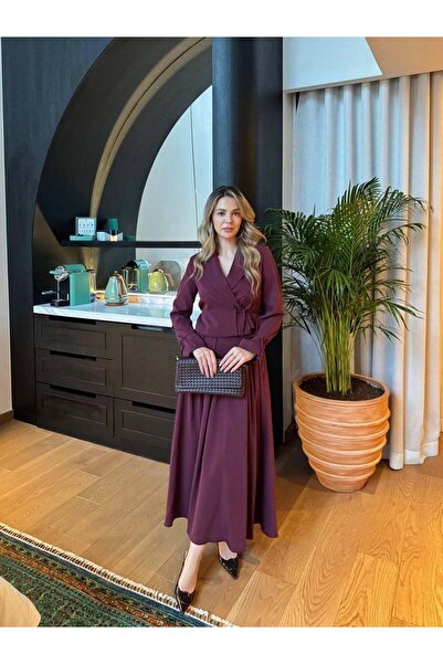 Miraydın Butik Γυναικείο Κομψό Σετ Σακάκι και Φούστα με Λεπτομέρεια στο Γιακά...