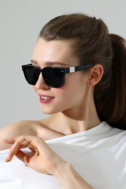 Violon Women's Black Frame Black Glass Metal Detail Handle Sunglasses