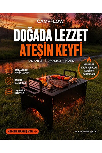 CAMPFLOW Portatif Katlanabilir Dikdörtgen Mangal