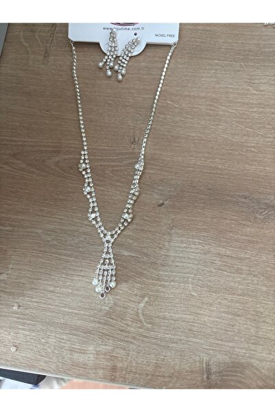 ELUNE İSTANBUL & Milano Pearl Detailed Zircon Stone Necklace and Earring Set ...