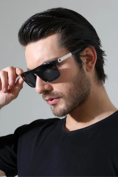 Violon Men's Black Frame Sunglasses with Black Glass Edge Detail