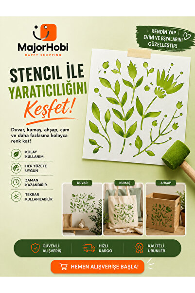 Major Hobi Flower and Leaf Pattern Stencil Template Fabric Wood Wall Painting...