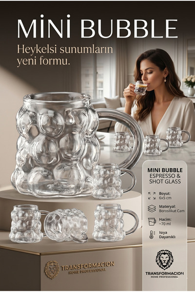 Transformacion Mini Bubble Espresso & Shot Glasses Borosilicate Glass Set of ...