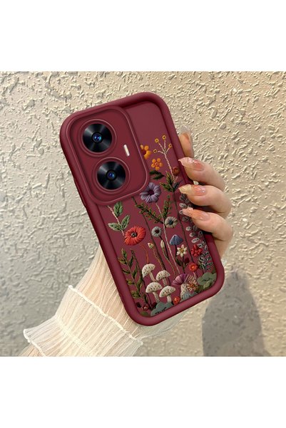 SLIMFELT Realme C55 Uyumlu Yüksek Kaliteli Çiçek Desenli, Düşmeye Dayanıklı S...