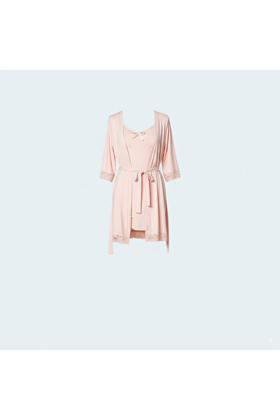 Generic Soft Viscose Short Night Dress with Side Slit + Robe | Delicate Lace ...