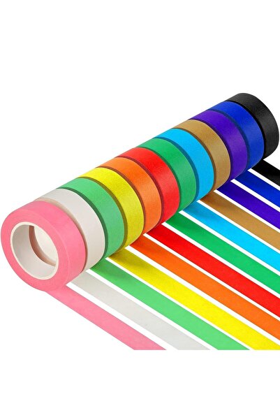 Arabest 12 قطعة من شريط التثبيت، 2.5 سم × 13 متر، شريط رسامين ملون بألوان قوس...