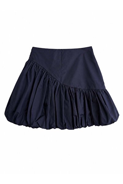 Jusenmia Asymmetrical Cut Poplin Balloon Skirt Navy Blue