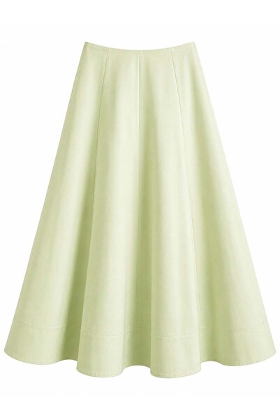 Jusenmia Poplin Pocketed Flared Skirt Green