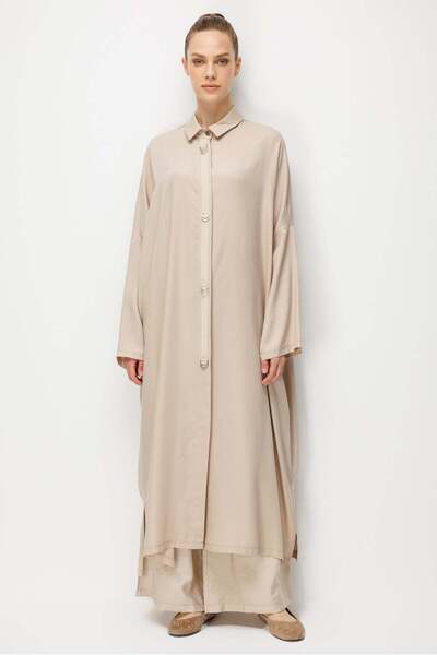 Micca %100 LyoCell Özel Detay Garnili Maxi Tunik Kap-Taş