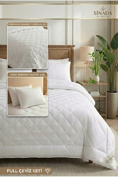 Sinada %100 Doğal Bambu Çeyiz Seti / Çift Kişilik Yorgan + 2'li Bambu Yastık