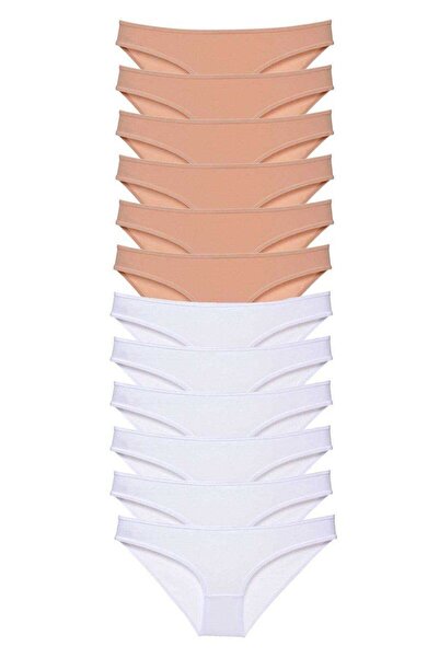 Mestore 12 Pieces Super Eco Set Lycra Women's Slip Panties Skin White