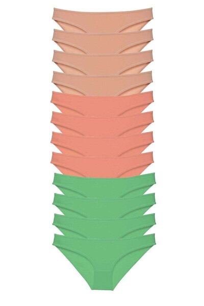 Mestore 12 Pieces Super Eco Set Lycra Women's Slip Panties Skin Powder Green