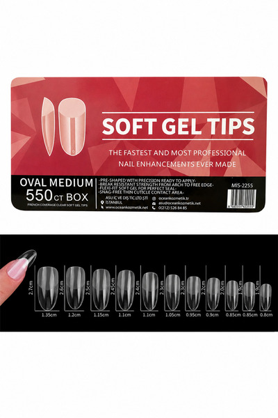 Lashlusion Oval Medium Soft Gel Tips Protez Tırnak 550’li Şeffaf Kutulu Yarım...