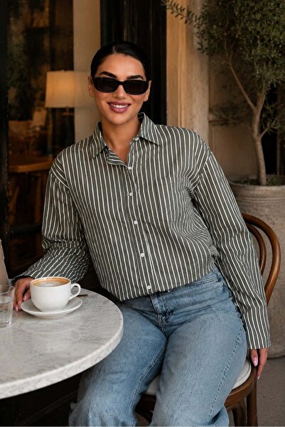 Madmext Green Striped Sendy Fabric Women's Shirt Mg2834