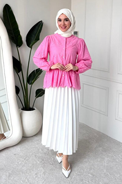 Tesettür Diyarı Lola Fisto Fabric Lined Hijab Shirt - Pink