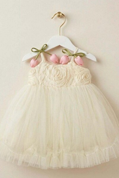 miabambim Special Occasion Dress with Tulip Detail in Ecru
