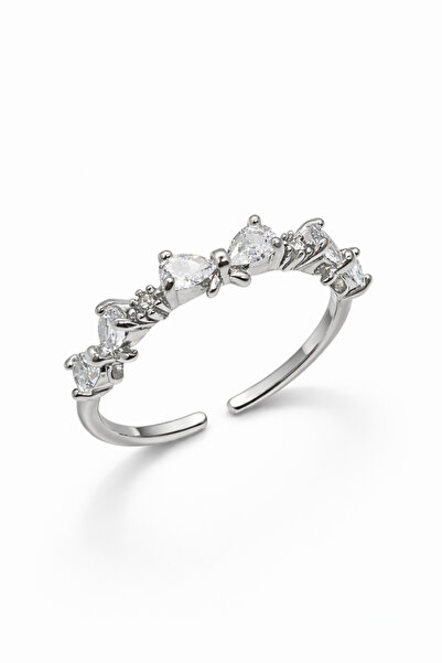 Duiwerlis Women's Bow Figured Zircon Stone Adjustable Silver Color Elegant Ring