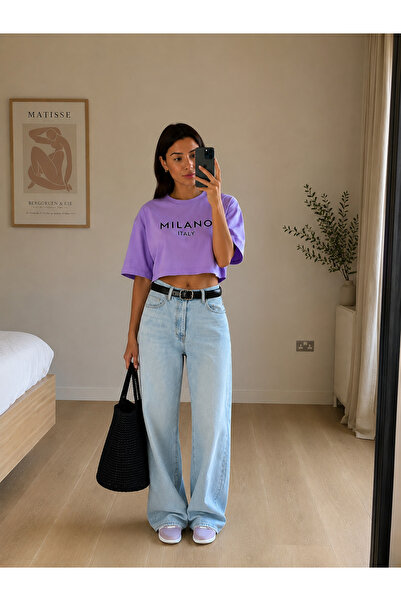 Markazzi Kadın MİLANO baskılı oversize crop t shirt