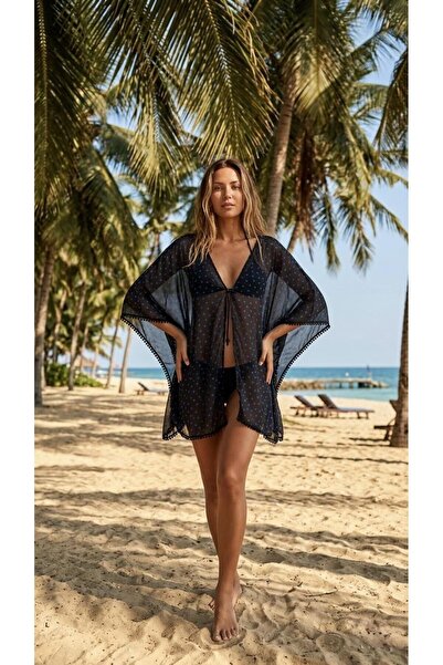 MY SEA Gg-11 Polka Dot Pompom Chiffon Poncho Pareo