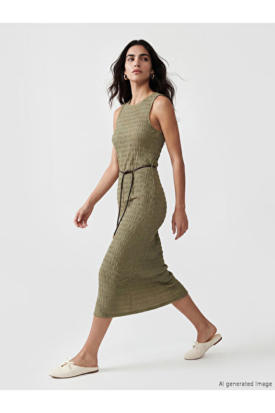LC Waikiki Özmarka New Season Crew Neck Belted Textured Dress